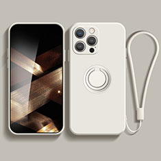Silikon Hülle Handyhülle Ultra Dünn Schutzhülle Tasche Flexible mit Magnetisch Fingerring Ständer YK1 für Apple iPhone 13 Pro Max Weiß