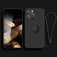 Silikon Hülle Handyhülle Ultra Dünn Schutzhülle Tasche Flexible mit Magnetisch Fingerring Ständer YK1 für Apple iPhone 13 Pro Schwarz