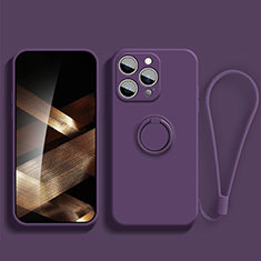 Silikon Hülle Handyhülle Ultra Dünn Schutzhülle Tasche Flexible mit Magnetisch Fingerring Ständer YK1 für Apple iPhone 14 Pro Max Violett