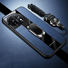 Silikon Hülle Handyhülle Ultra Dünn Schutzhülle Tasche Flexible mit Magnetisch Fingerring Ständer Z01 für OnePlus 11R 5G Blau