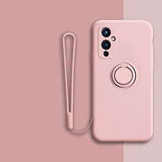 Silikon Hülle Handyhülle Ultra Dünn Schutzhülle Tasche Flexible mit Magnetisch Fingerring Ständer Z01 für OnePlus 9 5G Rosa