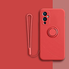 Silikon Hülle Handyhülle Ultra Dünn Schutzhülle Tasche Flexible mit Magnetisch Fingerring Ständer Z01 für OnePlus 9 5G Rot