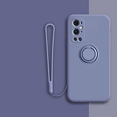 Silikon Hülle Handyhülle Ultra Dünn Schutzhülle Tasche Flexible mit Magnetisch Fingerring Ständer Z01 für OnePlus 9 Pro 5G Lavendel Grau