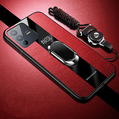 Silikon Hülle Handyhülle Ultra Dünn Schutzhülle Tasche Flexible mit Magnetisch Fingerring Ständer Z01 für Vivo V23 Pro 5G Rot