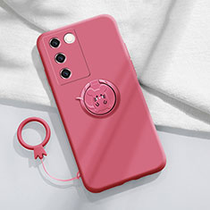 Silikon Hülle Handyhülle Ultra Dünn Schutzhülle Tasche Flexible mit Magnetisch Fingerring Ständer Z01 für Vivo V27 5G Pink