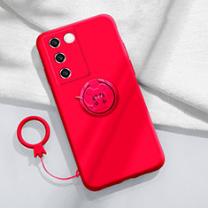Silikon Hülle Handyhülle Ultra Dünn Schutzhülle Tasche Flexible mit Magnetisch Fingerring Ständer Z01 für Vivo V27 5G Rot