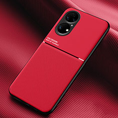 Silikon Hülle Handyhülle Ultra Dünn Schutzhülle Tasche Flexible mit Magnetisch für Huawei P50 Pro Rot