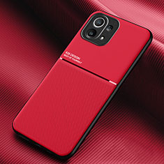 Silikon Hülle Handyhülle Ultra Dünn Schutzhülle Tasche Flexible mit Magnetisch für Xiaomi Mi 11 Lite 5G Rot