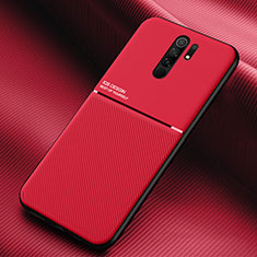 Silikon Hülle Handyhülle Ultra Dünn Schutzhülle Tasche Flexible mit Magnetisch für Xiaomi Redmi 9 Prime India Rot