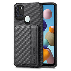 Silikon Hülle Handyhülle Ultra Dünn Schutzhülle Tasche Flexible mit Magnetisch S01D für Samsung Galaxy A21s Schwarz