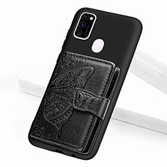 Silikon Hülle Handyhülle Ultra Dünn Schutzhülle Tasche Flexible mit Magnetisch S02D für Samsung Galaxy M21 Schwarz