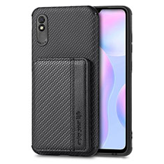 Silikon Hülle Handyhülle Ultra Dünn Schutzhülle Tasche Flexible mit Magnetisch S02D für Xiaomi Redmi 9A Schwarz