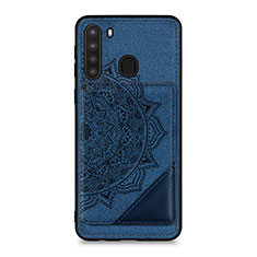 Silikon Hülle Handyhülle Ultra Dünn Schutzhülle Tasche Flexible mit Magnetisch S03D für Samsung Galaxy A21 Blau