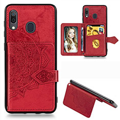 Silikon Hülle Handyhülle Ultra Dünn Schutzhülle Tasche Flexible mit Magnetisch S04D für Samsung Galaxy A20 Rot