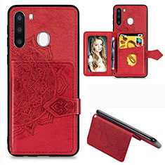 Silikon Hülle Handyhülle Ultra Dünn Schutzhülle Tasche Flexible mit Magnetisch S05D für Samsung Galaxy A21 European Rot