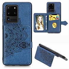 Silikon Hülle Handyhülle Ultra Dünn Schutzhülle Tasche Flexible mit Magnetisch S05D für Samsung Galaxy S20 Ultra 5G Blau