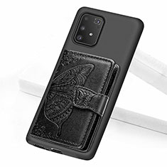 Silikon Hülle Handyhülle Ultra Dünn Schutzhülle Tasche Flexible mit Magnetisch S09D für Samsung Galaxy A91 Schwarz