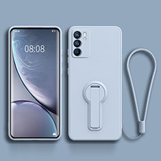 Silikon Hülle Handyhülle Ultra Dünn Schutzhülle Tasche Flexible mit Ständer für Oppo Reno6 5G Hellblau