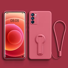 Silikon Hülle Handyhülle Ultra Dünn Schutzhülle Tasche Flexible mit Ständer für Oppo Reno6 5G Rosa