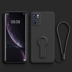 Silikon Hülle Handyhülle Ultra Dünn Schutzhülle Tasche Flexible mit Ständer für Oppo Reno6 5G Schwarz