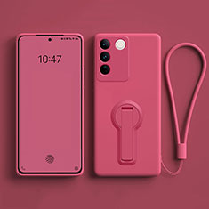 Silikon Hülle Handyhülle Ultra Dünn Schutzhülle Tasche Flexible mit Ständer für Vivo V27 5G Pink
