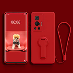 Silikon Hülle Handyhülle Ultra Dünn Schutzhülle Tasche Flexible mit Ständer für Vivo X70 Pro 5G Rot