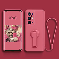 Silikon Hülle Handyhülle Ultra Dünn Schutzhülle Tasche Flexible mit Ständer für Vivo X70 Pro+ Plus 5G Pink