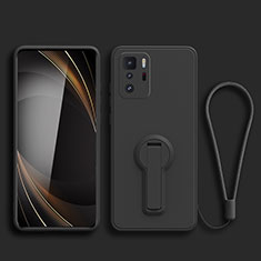 Silikon Hülle Handyhülle Ultra Dünn Schutzhülle Tasche Flexible mit Ständer für Xiaomi Redmi Note 10 Pro 5G Schwarz