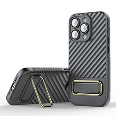 Silikon Hülle Handyhülle Ultra Dünn Schutzhülle Tasche Flexible mit Ständer KC1 für Apple iPhone 14 Pro Grau