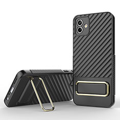 Silikon Hülle Handyhülle Ultra Dünn Schutzhülle Tasche Flexible mit Ständer KC1 für Samsung Galaxy A04 4G Schwarz