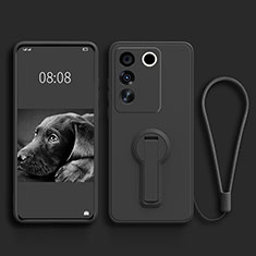 Silikon Hülle Handyhülle Ultra Dünn Schutzhülle Tasche Flexible mit Ständer S01 für Vivo V27 Pro 5G Schwarz