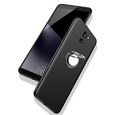 Silikon Hülle Handyhülle Ultra Dünn Schutzhülle Tasche Silikon mit Fingerring Ständer für Huawei Enjoy 7 Plus Schwarz