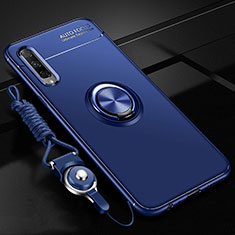 Silikon Hülle Handyhülle Ultra Dünn Schutzhülle Tasche Silikon mit Magnetisch Fingerring Ständer A01 für Huawei P Smart Pro (2019) Blau