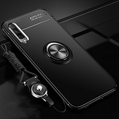 Silikon Hülle Handyhülle Ultra Dünn Schutzhülle Tasche Silikon mit Magnetisch Fingerring Ständer A01 für Huawei P Smart Pro (2019) Schwarz