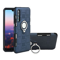 Silikon Hülle Handyhülle Ultra Dünn Schutzhülle Tasche Silikon mit Magnetisch Fingerring Ständer A01 für Huawei P20 Pro Dunkelgrau