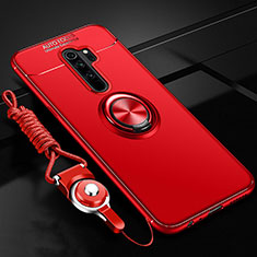 Silikon Hülle Handyhülle Ultra Dünn Schutzhülle Tasche Silikon mit Magnetisch Fingerring Ständer A01 für Oppo A11 Rot