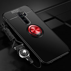 Silikon Hülle Handyhülle Ultra Dünn Schutzhülle Tasche Silikon mit Magnetisch Fingerring Ständer A01 für Oppo A11 Rot und Schwarz