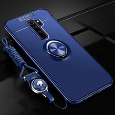 Silikon Hülle Handyhülle Ultra Dünn Schutzhülle Tasche Silikon mit Magnetisch Fingerring Ständer A01 für Oppo A11X Blau