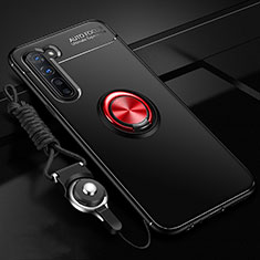 Silikon Hülle Handyhülle Ultra Dünn Schutzhülle Tasche Silikon mit Magnetisch Fingerring Ständer A01 für Oppo F15 Rot und Schwarz