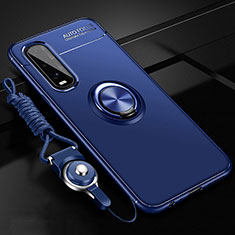 Silikon Hülle Handyhülle Ultra Dünn Schutzhülle Tasche Silikon mit Magnetisch Fingerring Ständer A01 für Oppo Find X2 Blau