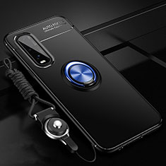 Silikon Hülle Handyhülle Ultra Dünn Schutzhülle Tasche Silikon mit Magnetisch Fingerring Ständer A01 für Oppo Find X2 Blau und Schwarz