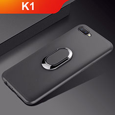 Silikon Hülle Handyhülle Ultra Dünn Schutzhülle Tasche Silikon mit Magnetisch Fingerring Ständer A01 für Oppo K1 Schwarz