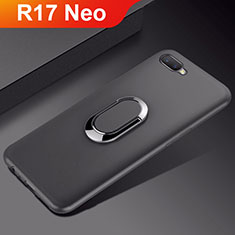 Silikon Hülle Handyhülle Ultra Dünn Schutzhülle Tasche Silikon mit Magnetisch Fingerring Ständer A01 für Oppo R17 Neo Schwarz