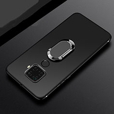 Silikon Hülle Handyhülle Ultra Dünn Schutzhülle Tasche Silikon mit Magnetisch Fingerring Ständer A02 für Huawei Nova 5i Pro Schwarz