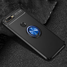 Silikon Hülle Handyhülle Ultra Dünn Schutzhülle Tasche Silikon mit Magnetisch Fingerring Ständer A02 für Oppo AX7 Blau und Schwarz