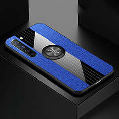 Silikon Hülle Handyhülle Ultra Dünn Schutzhülle Tasche Silikon mit Magnetisch Fingerring Ständer A02 für Oppo F15 Blau