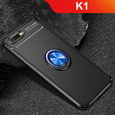 Silikon Hülle Handyhülle Ultra Dünn Schutzhülle Tasche Silikon mit Magnetisch Fingerring Ständer A02 für Oppo K1 Blau und Schwarz