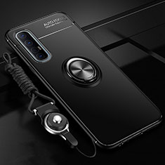 Silikon Hülle Handyhülle Ultra Dünn Schutzhülle Tasche Silikon mit Magnetisch Fingerring Ständer A02 für Oppo Reno3 Pro Schwarz