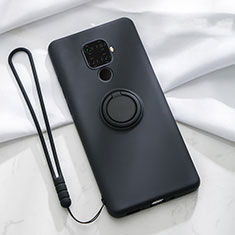 Silikon Hülle Handyhülle Ultra Dünn Schutzhülle Tasche Silikon mit Magnetisch Fingerring Ständer A03 für Huawei Nova 5z Schwarz