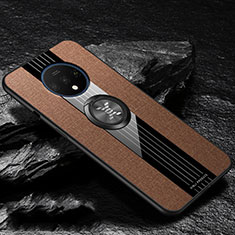 Silikon Hülle Handyhülle Ultra Dünn Schutzhülle Tasche Silikon mit Magnetisch Fingerring Ständer A03 für OnePlus 7T Braun